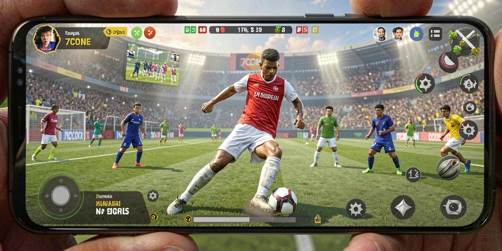 Screenshot utama gameplay <strong>7CONE</strong> yang menampilkan aksi olahraga seru.