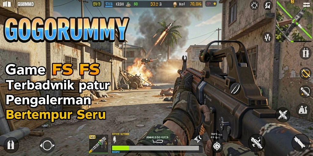 Tampilan gameplay GOGORUMMY yang menegangkan dan penuh aksi di arena pertempuran FPS.