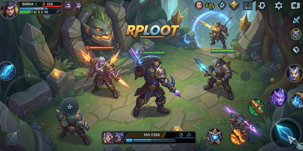 Screenshot gameplay seru dari RPLOOT menampilkan aksi pertempuran tim.