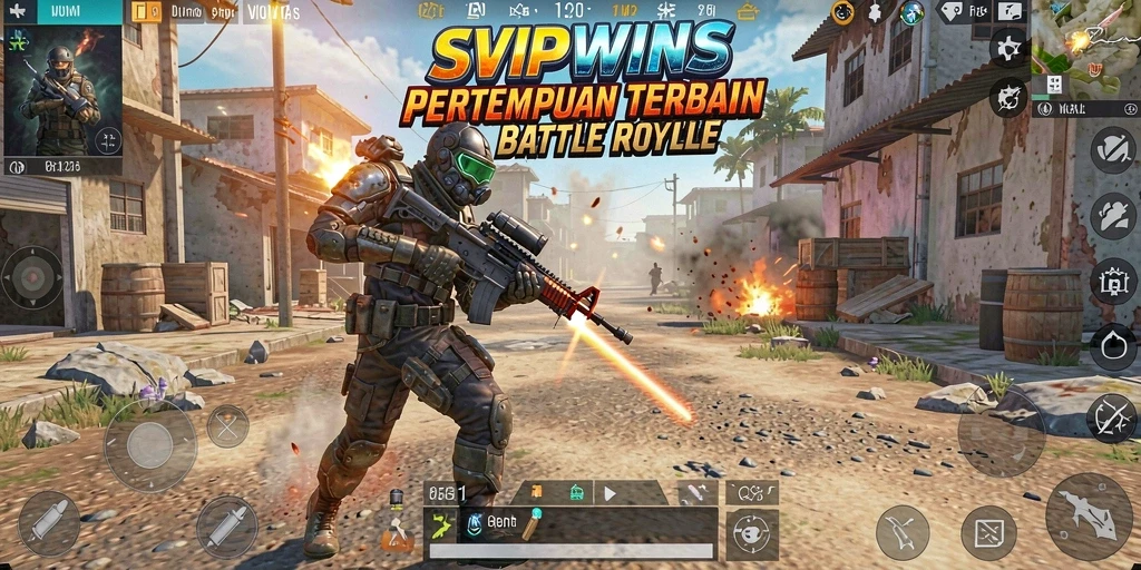 Screenshot utama SVIPWINS menampilkan gameplay seru dalam pertempuran Battle Royale.